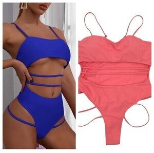 SHEIN Vibrant Blue and Pink Cutout One Piece Swimsuit